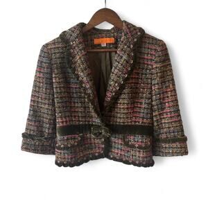 Cynthia Steffe Tweed Velvet Trim Cropped Jacket Made in USA L